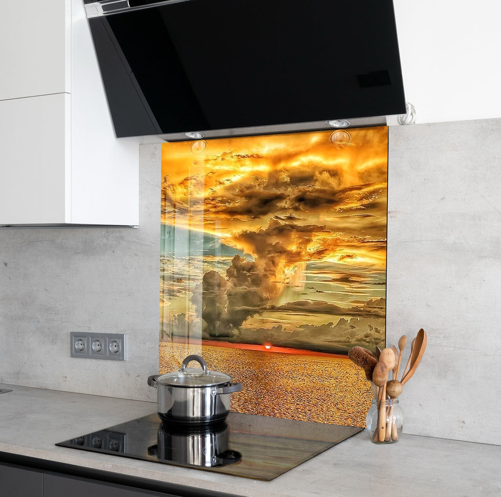 Fiery Sunset Sky - Glass Kitchen Backsplash-BacksplashArtworks