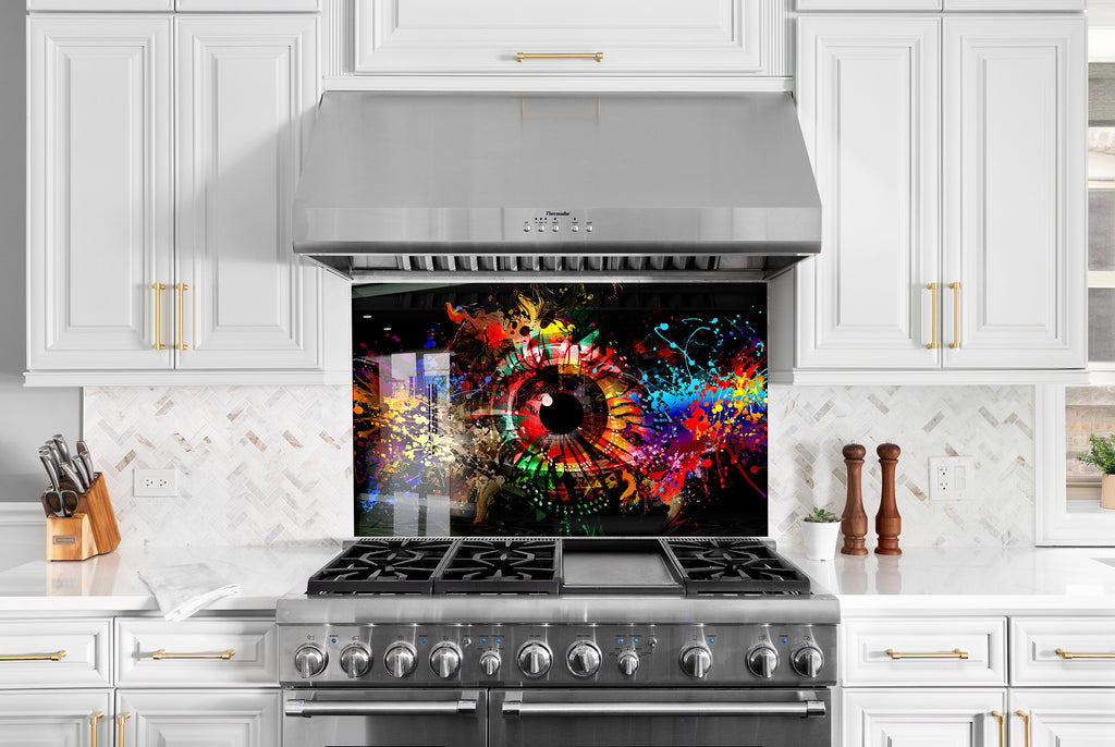 Vibrant Abstract Eye - Glass Kitchen Backsplash-BacksplashArtworks