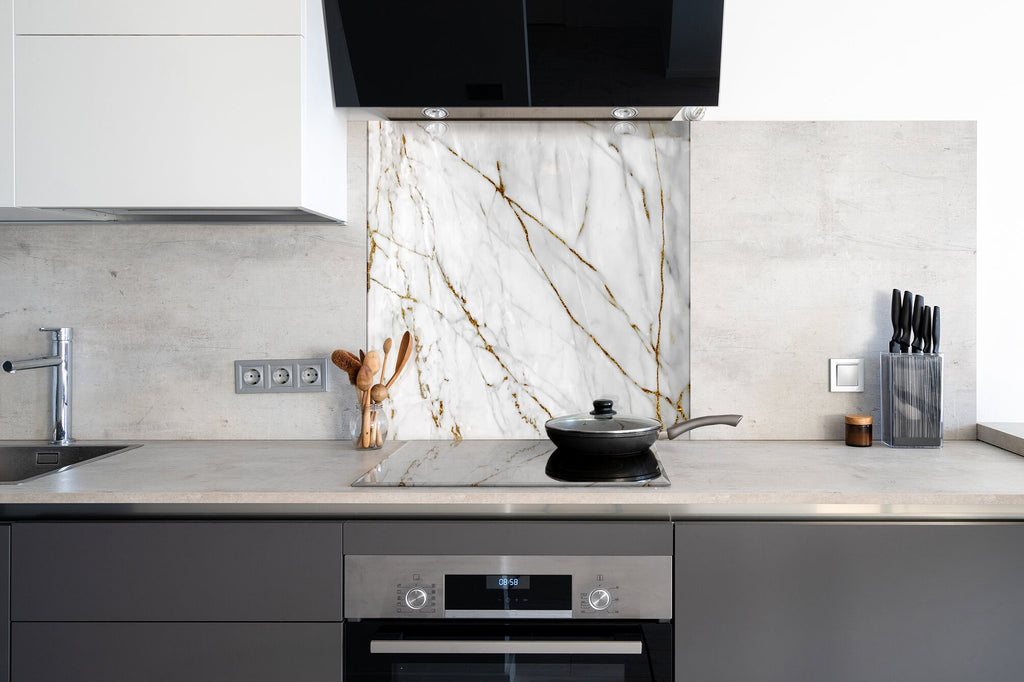 Elegant White and Gold Marble - Glass Kitchen Backsplash-BacksplashArtworks