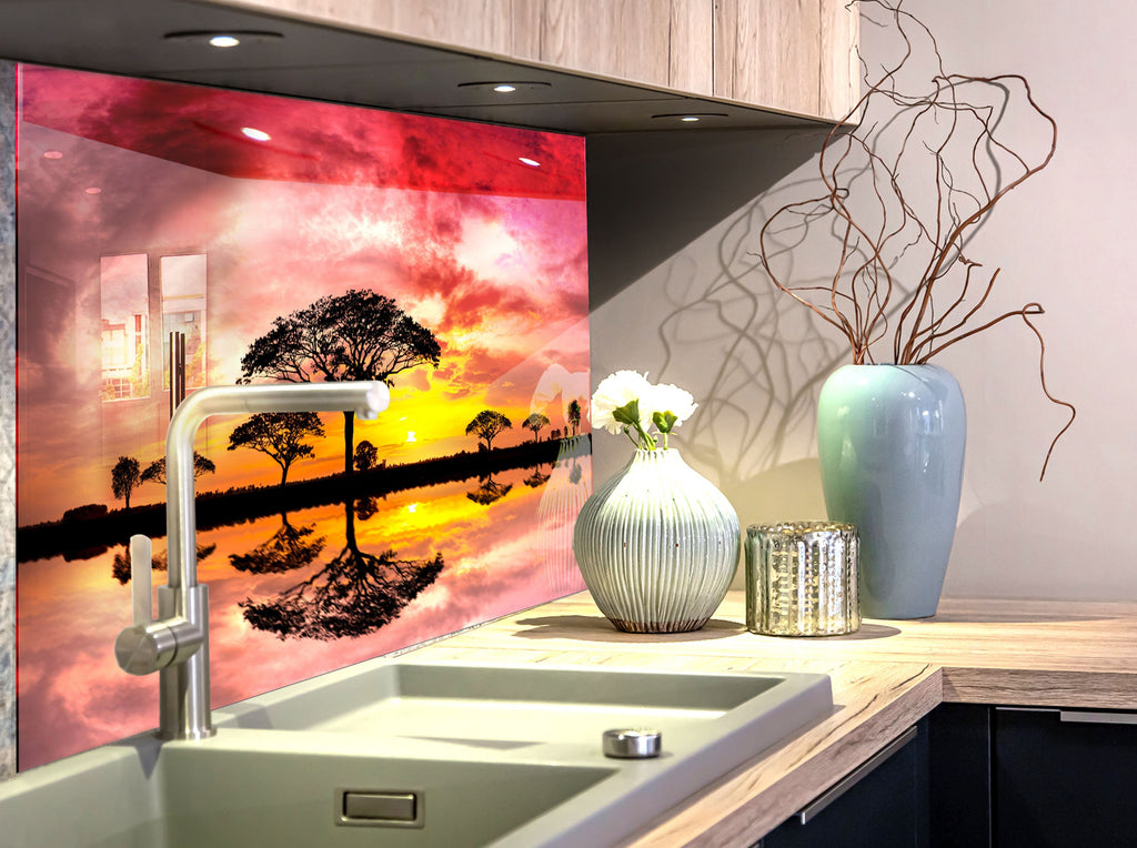 African Sunset Reflection – Glass Kitchen Backsplash-BacksplashArtworks