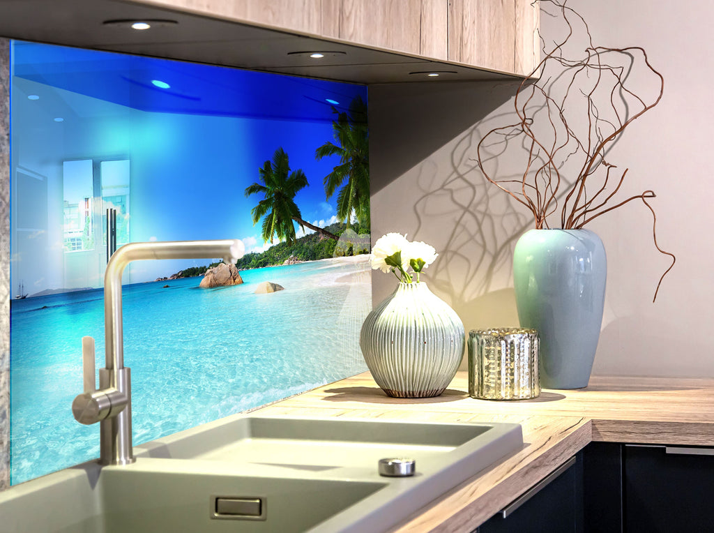 Tropical Beach Paradise Wall Art – Glass Backsplash for Kitchen-BacksplashArtworks