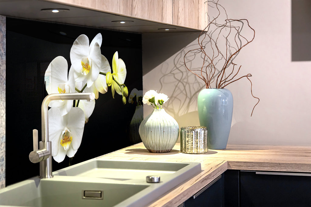 Botanical Floral Tempered Glass Backsplash-BacksplashArtworks