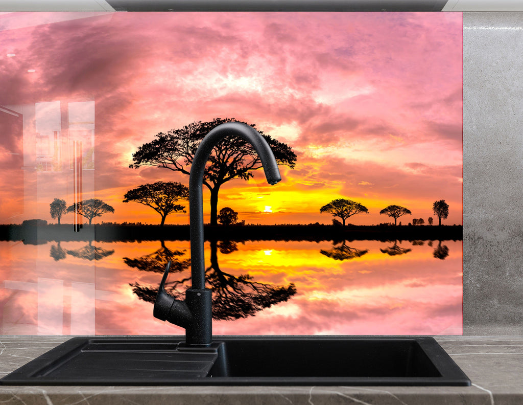 African Sunset Reflection – Glass Kitchen Backsplash-BacksplashArtworks