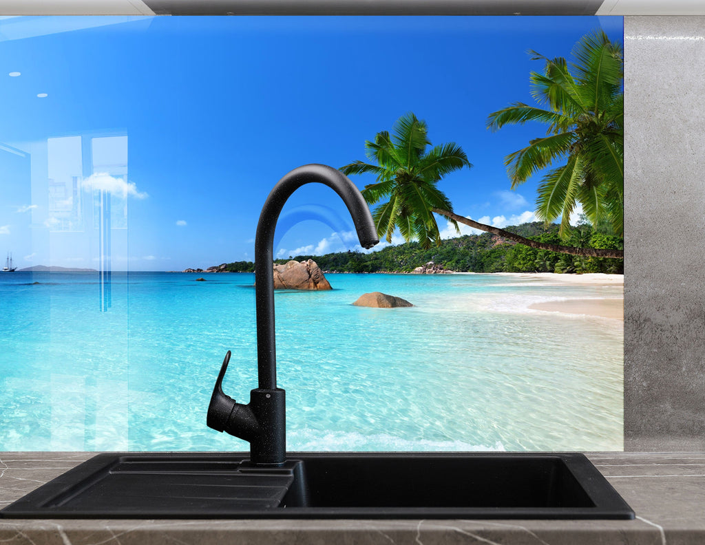 Tropical Beach Paradise Wall Art – Glass Backsplash for Kitchen-BacksplashArtworks
