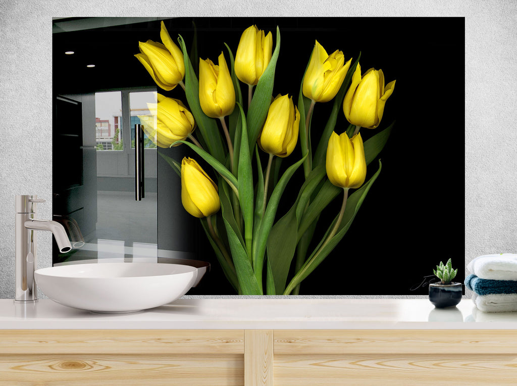 Botanical Floral Tempered Glass Backsplash-BacksplashArtworks