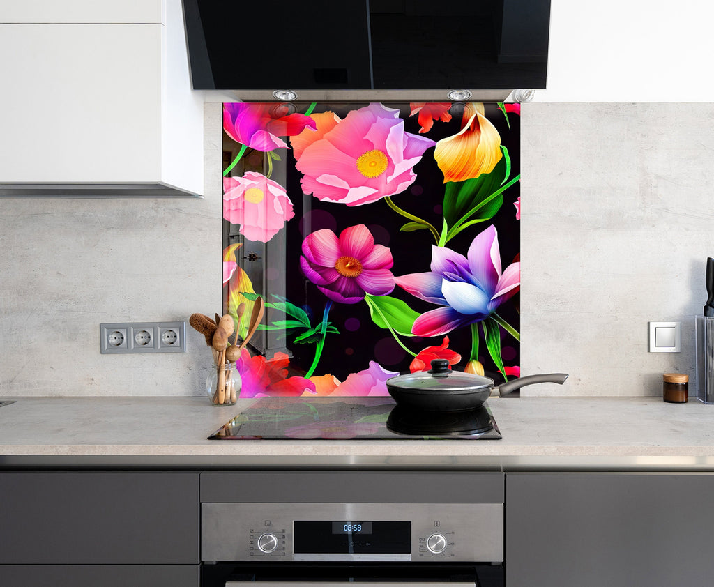 Botanical Floral Tempered Glass Backsplash-BacksplashArtworks