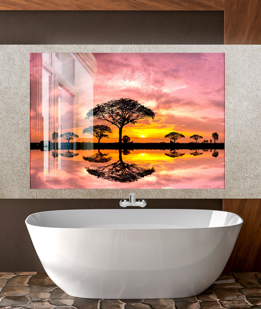 African Sunset Reflection – Glass Kitchen Backsplash-BacksplashArtworks