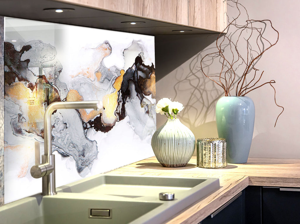 Abstract Marble Swirl - Glass Kitchen Backsplash-BacksplashArtworks