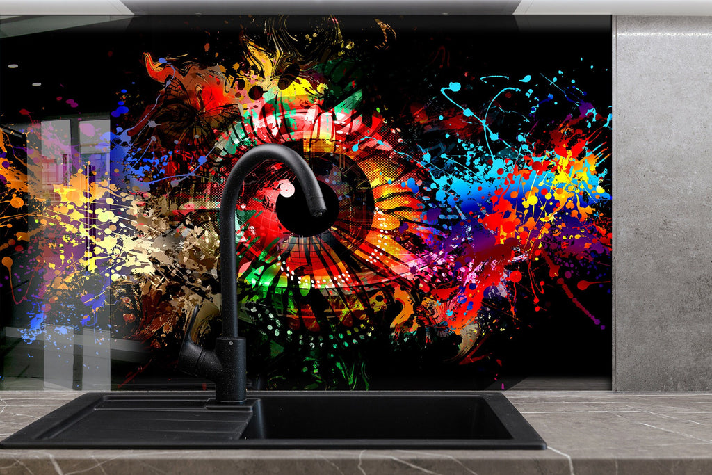 Vibrant Abstract Eye - Glass Kitchen Backsplash-BacksplashArtworks