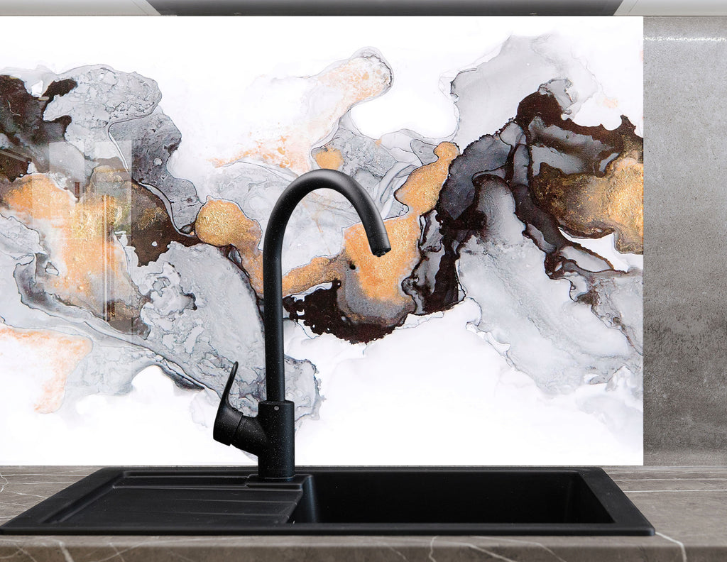 Abstract Marble Swirl - Glass Kitchen Backsplash-BacksplashArtworks