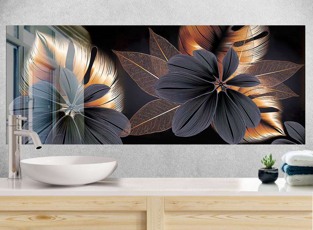 Botanical Floral Tempered Glass Backsplash-BacksplashArtworks