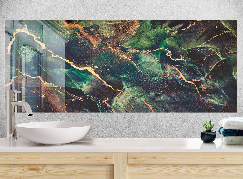 Emerald Gold - Glass Bathroom Backsplash-BacksplashArtworks