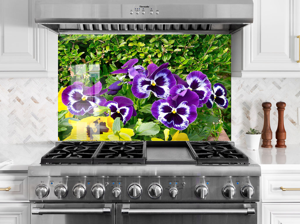 Botanical Floral Tempered Glass Backsplash-BacksplashArtworks