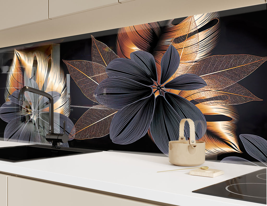 Botanical Floral Tempered Glass Backsplash-BacksplashArtworks
