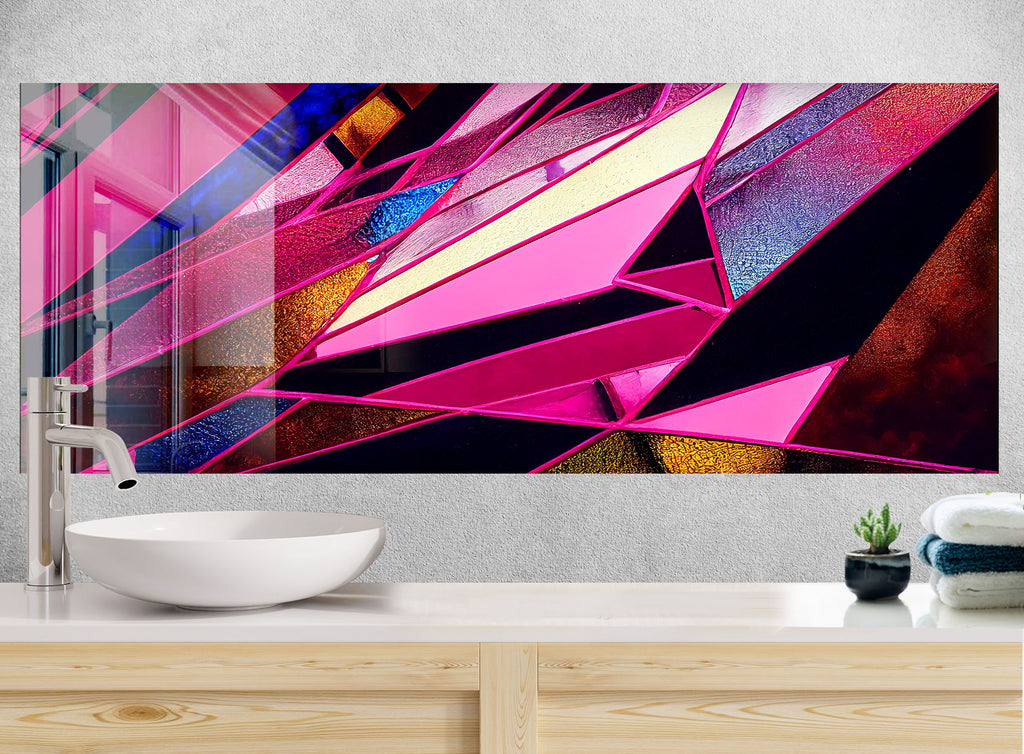 Pink & Gold Geometric - Glass Kitchen Backsplash-BacksplashArtworks