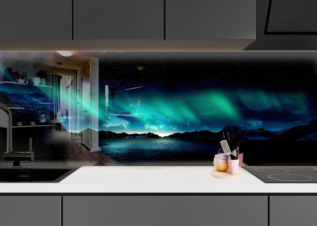 Northern Lights Glass Kitchen Backsplash – Magical Aurora Borealis Design-BacksplashArtworks