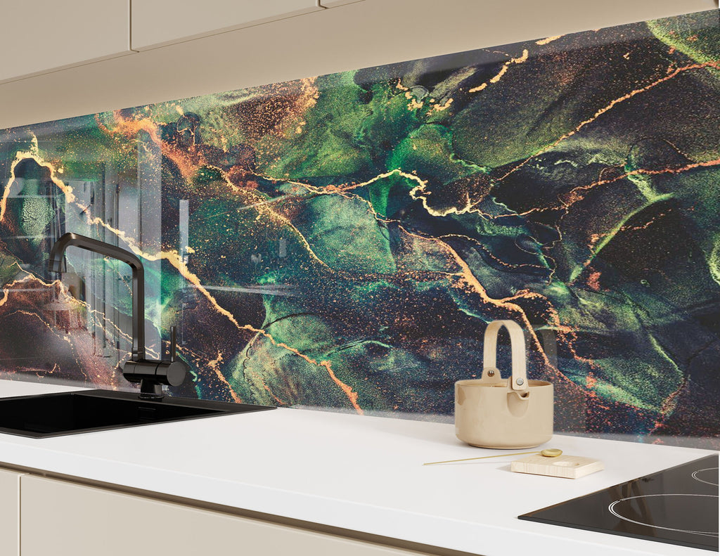Emerald Gold - Glass Bathroom Backsplash-BacksplashArtworks