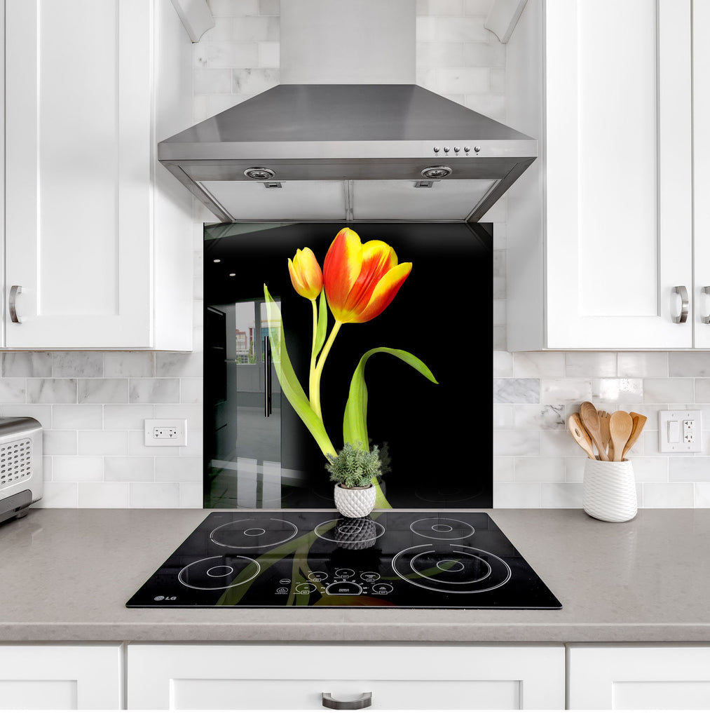 Botanical Floral Tempered Glass Backsplash-BacksplashArtworks