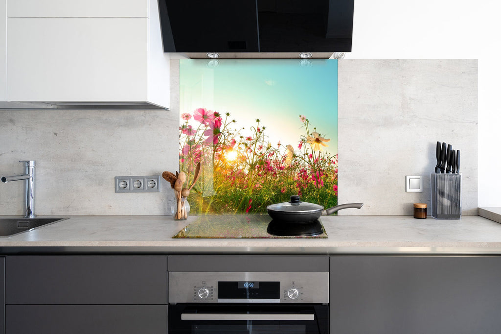 Botanical Floral Tempered Glass Backsplash-BacksplashArtworks