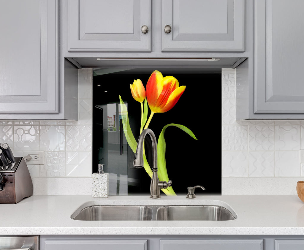 Botanical Floral Tempered Glass Backsplash-BacksplashArtworks