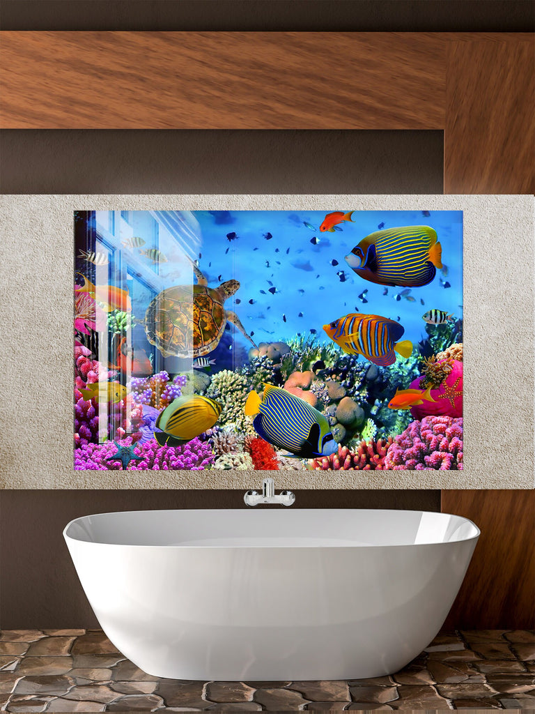 Vibrant Ocean Glass Kitchen Backsplash – Colorful Coral Reef & Fish Design-BacksplashArtworks