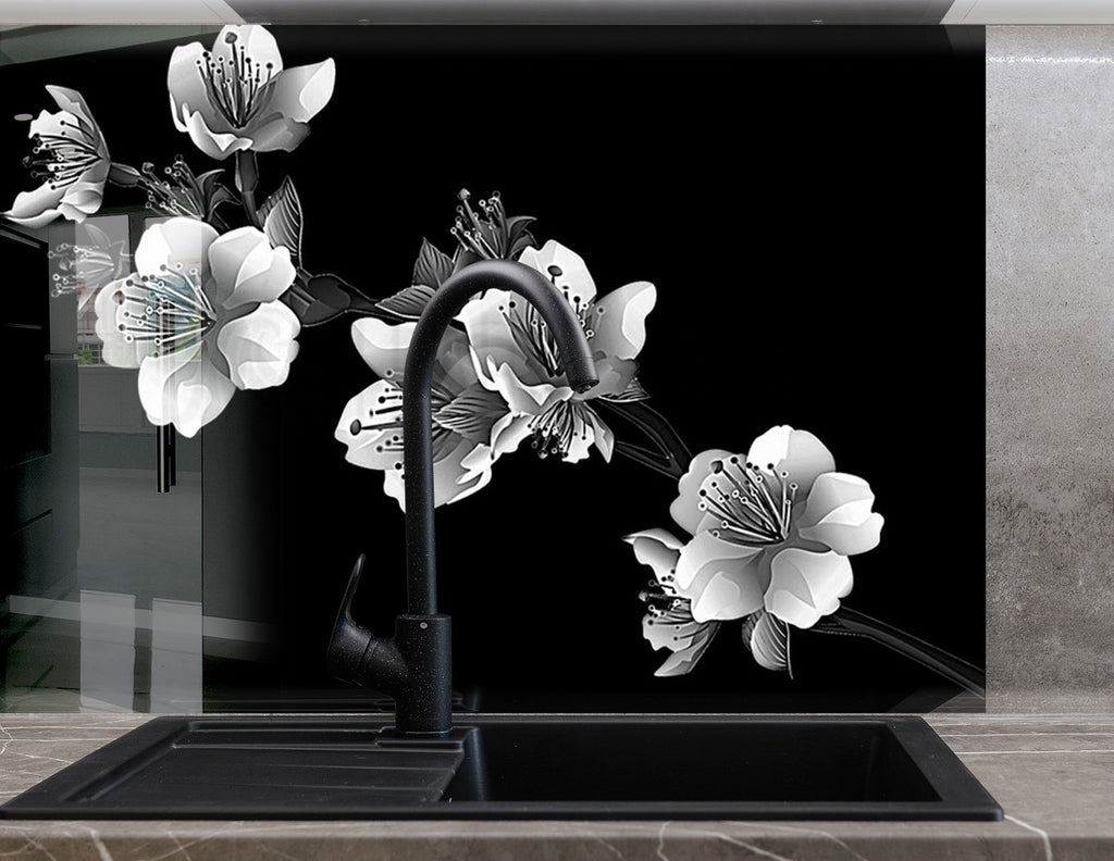 Botanical Floral Tempered Glass Backsplash-BacksplashArtworks