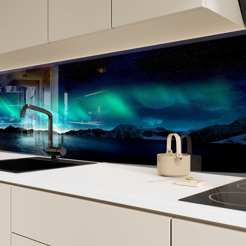 Northern Lights Glass Kitchen Backsplash – Magical Aurora Borealis Design-BacksplashArtworks