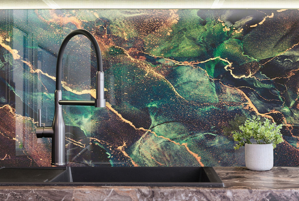 Emerald Gold - Glass Bathroom Backsplash-BacksplashArtworks