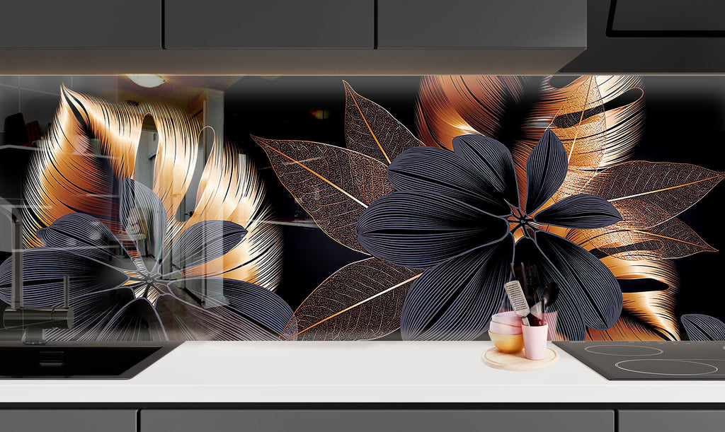 Botanical Floral Tempered Glass Backsplash-BacksplashArtworks