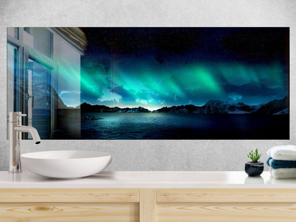 Northern Lights Glass Kitchen Backsplash – Magical Aurora Borealis Design-BacksplashArtworks