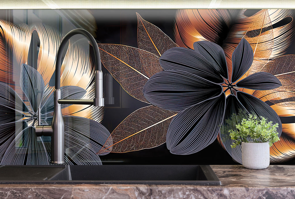 Botanical Floral Tempered Glass Backsplash-BacksplashArtworks