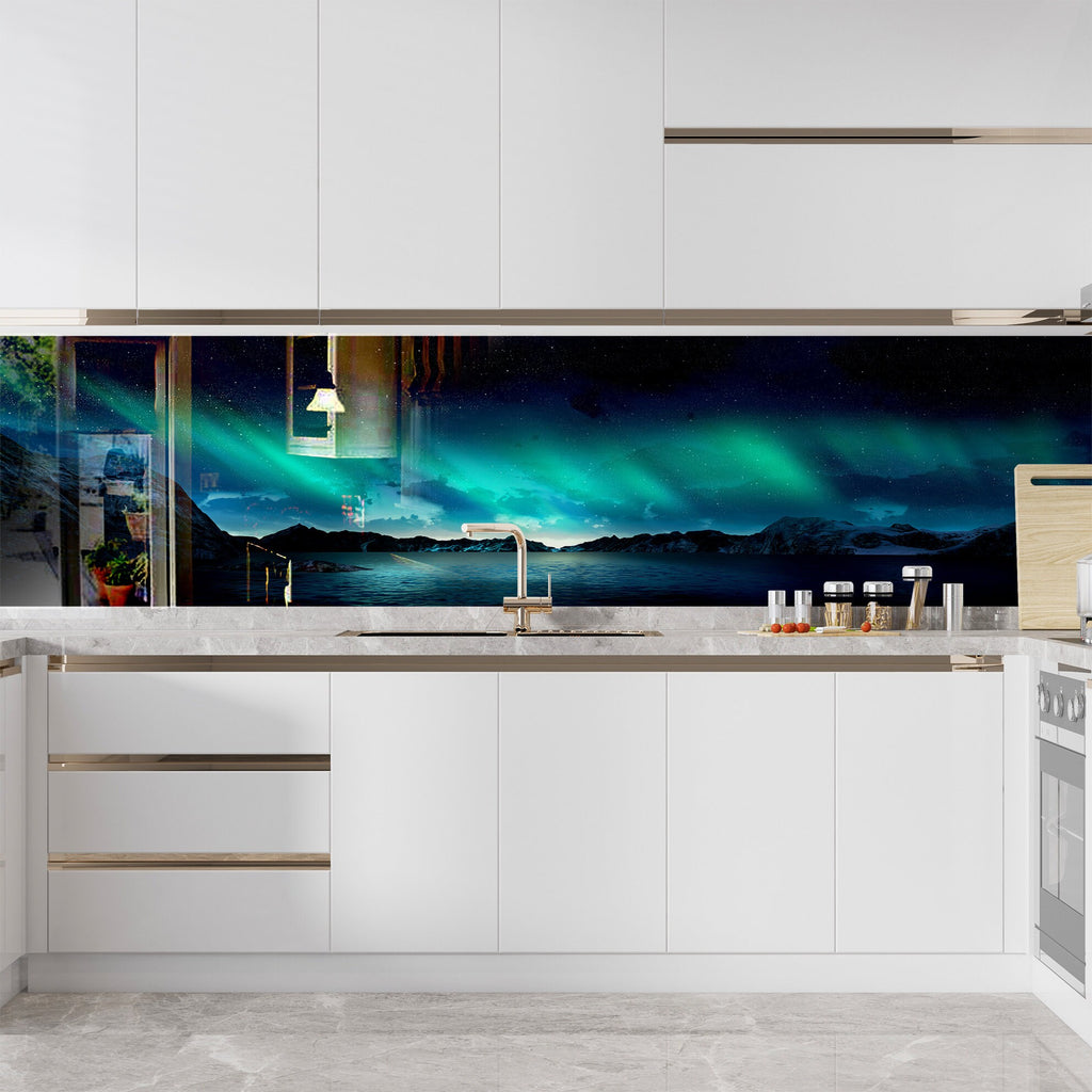 Northern Lights Glass Kitchen Backsplash – Magical Aurora Borealis Design-BacksplashArtworks