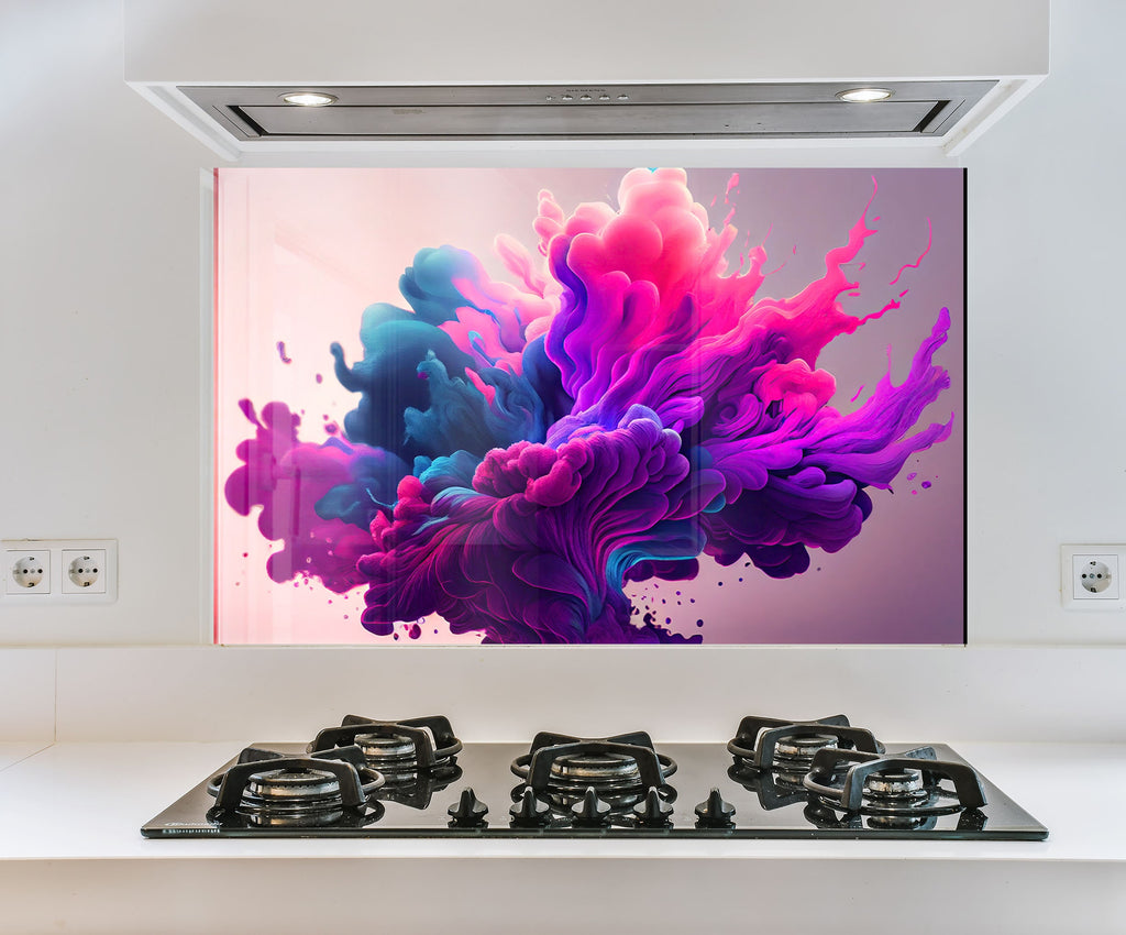 a painting on a wall above a stove top