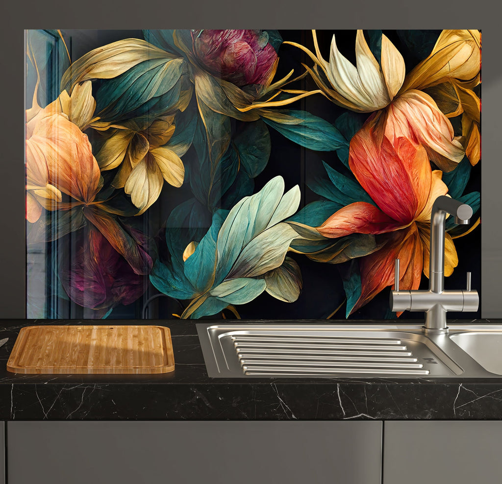 Floral & Botanical Tempered Glass Backsplash-BacksplashArtworks