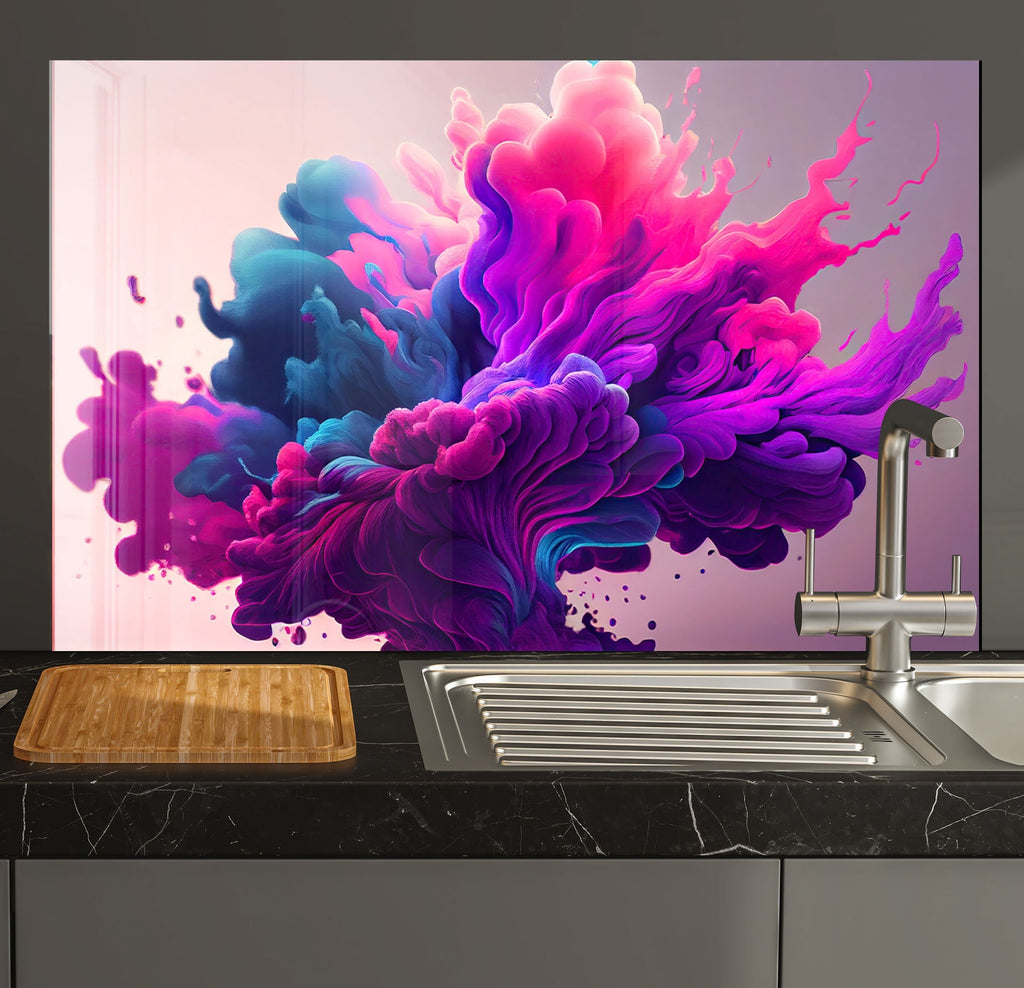Purple Abstract Tempered Glass Backsplash-BacksplashArtworks