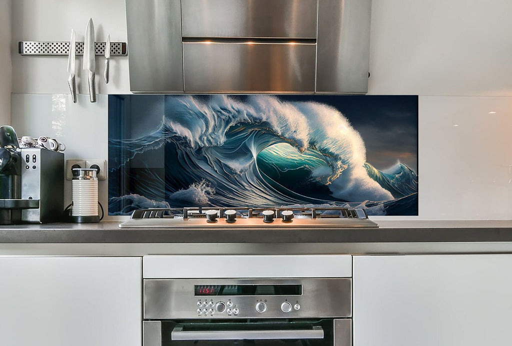 Big Waves Wall Art– Glass Backsplash for Kitchen-BacksplashArtworks