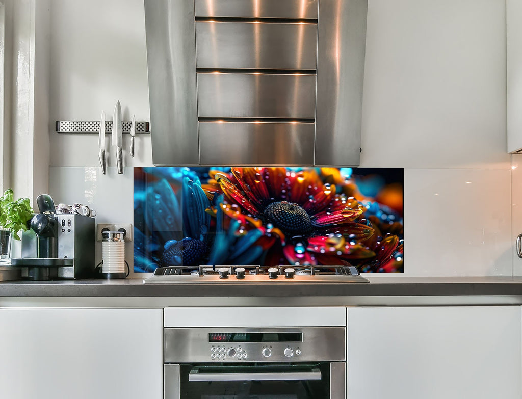 a kitchen with a stainless steel stove top oven