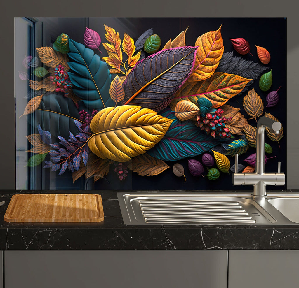 Floral & Botanical Tempered Glass Backsplash-BacksplashArtworks