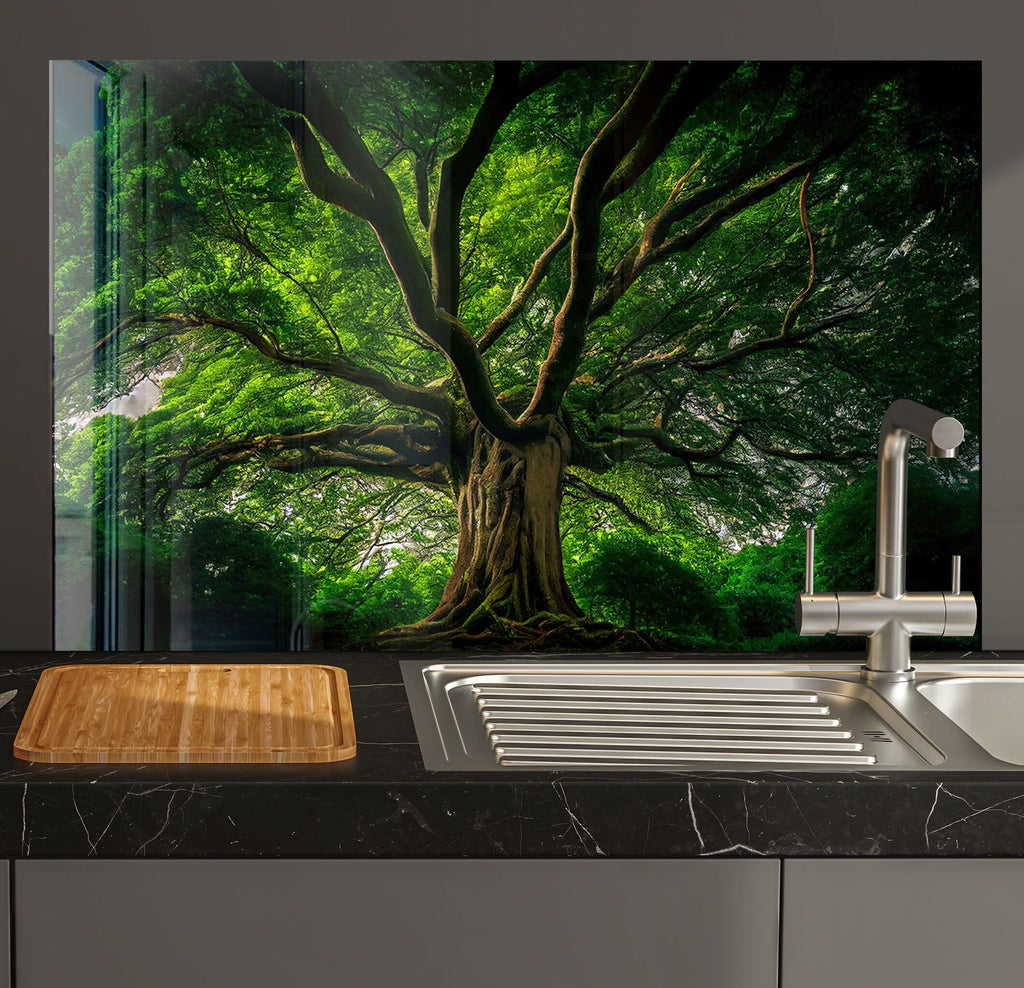 Tree Tempered Glass Backsplash-BacksplashArtworks
