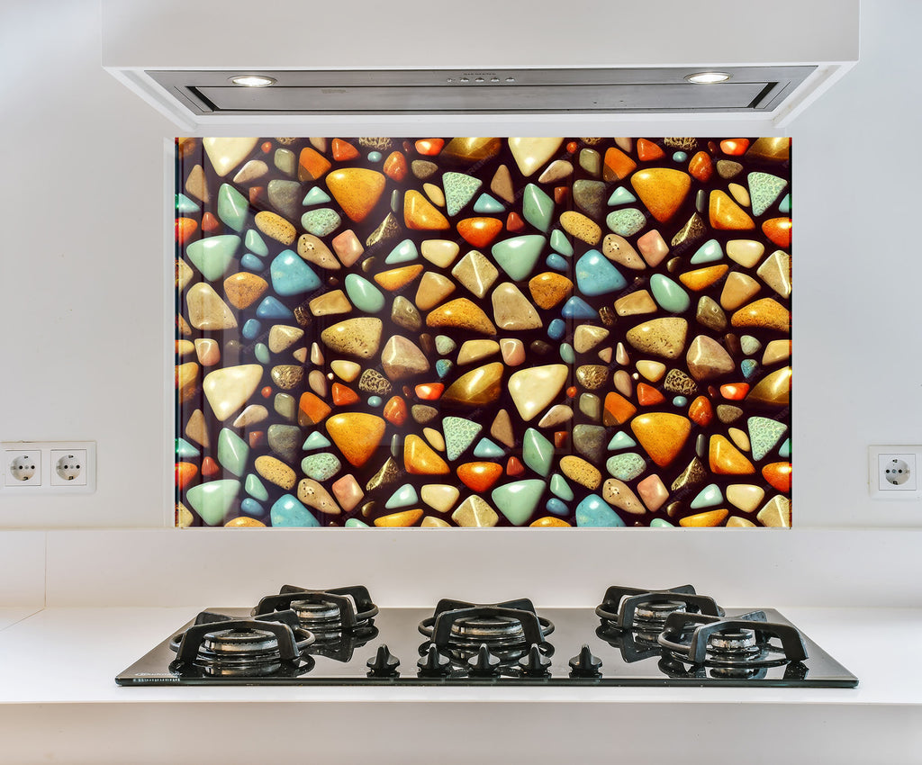 a picture of a stove top with a painting of rocks on it