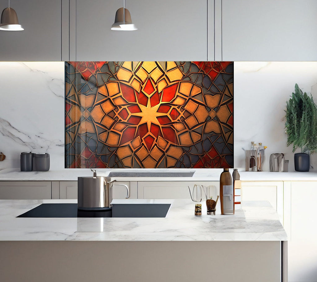 Golden Radiance Stained - Tempered Glass Kitchen Backsplash-BacksplashArtworks