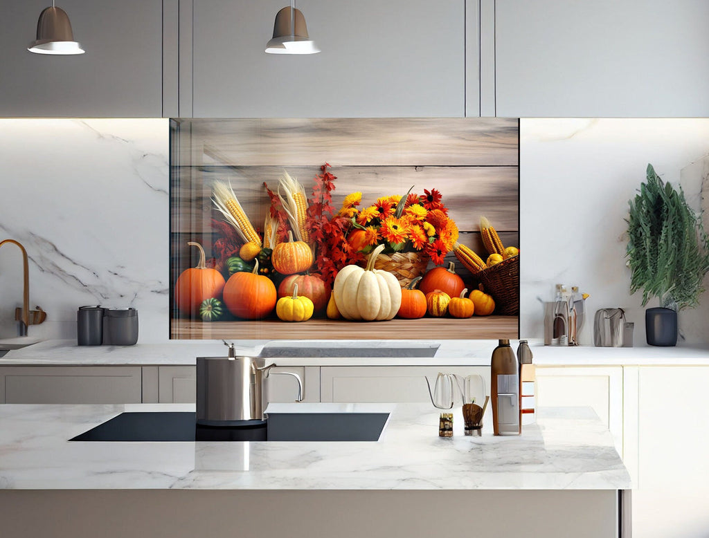 Autumn Harvest Glass Kitchen Backsplash – Rustic Fall Décor-BacksplashArtworks