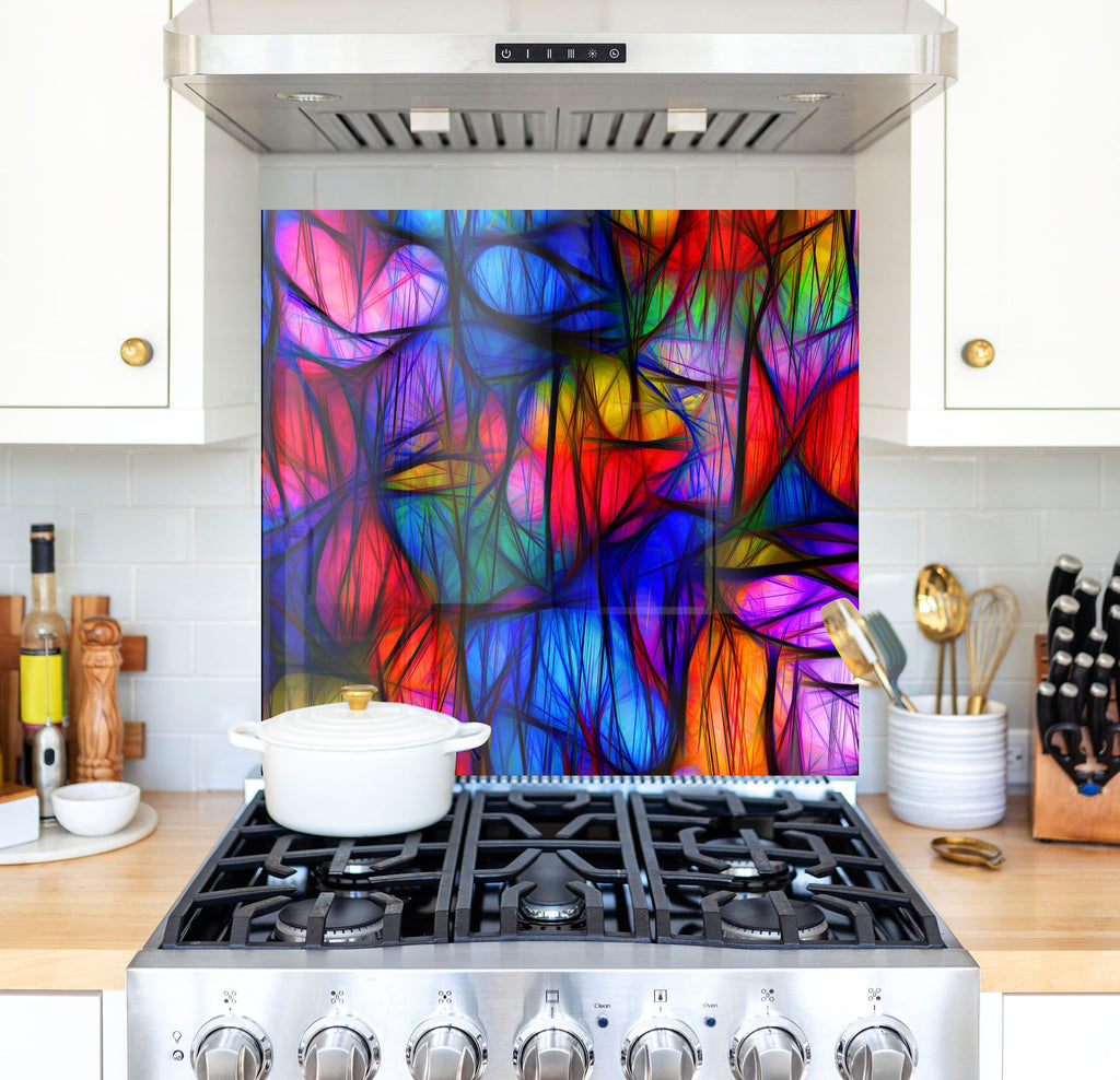 a painting on a stove top in a kitchen