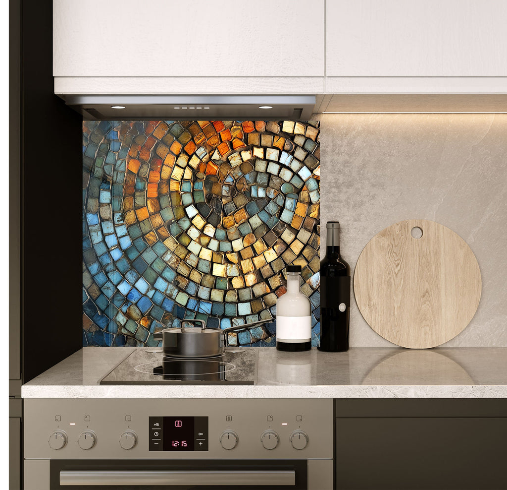 a stove top oven sitting next to a bottle of wine