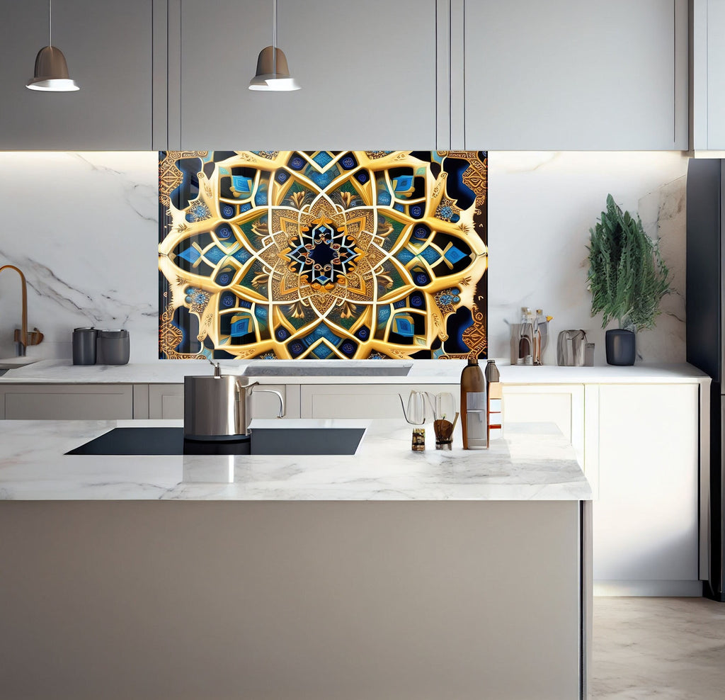 Royal Mandala Stained - Tempered Glass Kitchen Backsplash-BacksplashArtworks