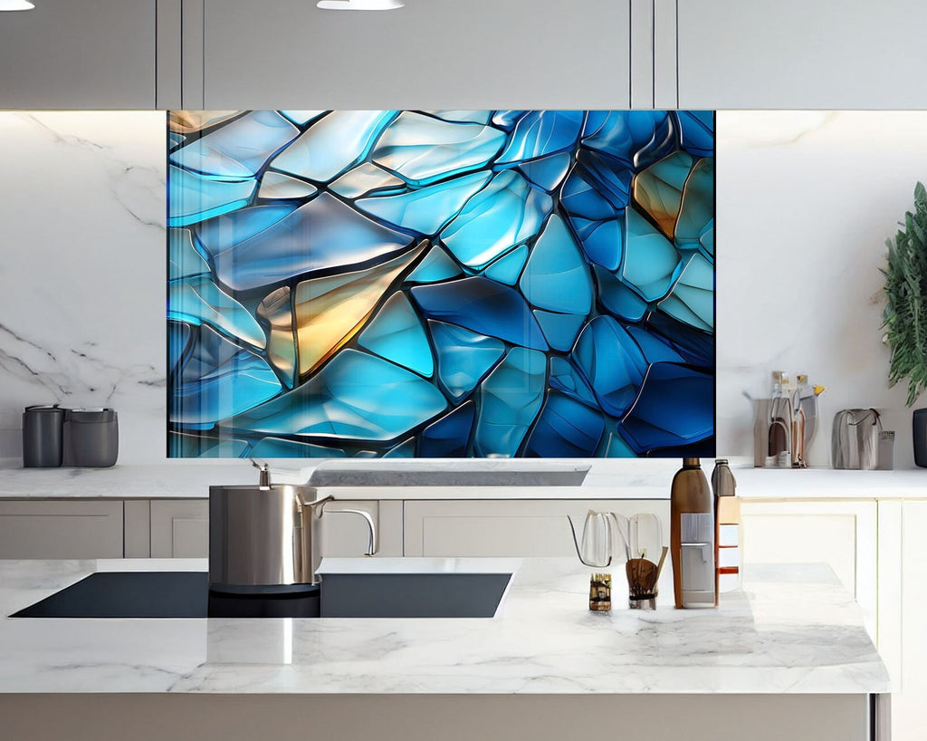 Oceanic Elegance Stained - Glass Kitchen Backsplash-BacksplashArtworks