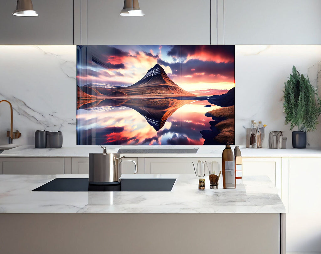 Majestic Mountain Reflection – Tempered Glass Kitchen Backsplash-BacksplashArtworks