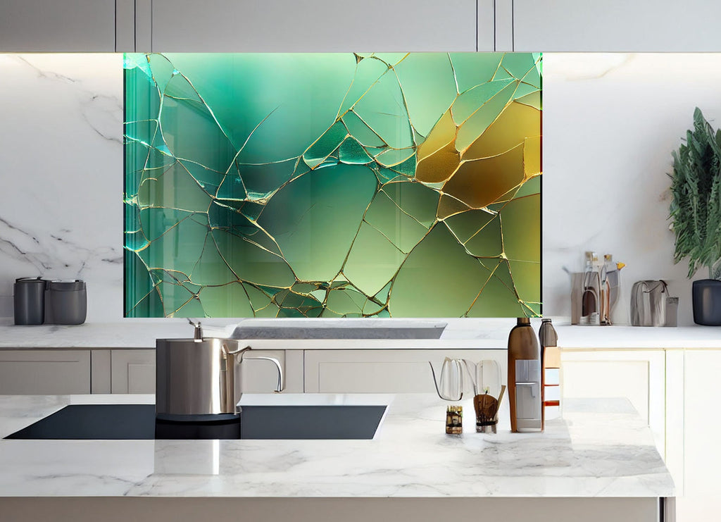 Emerald Fracture - Glass Kitchen Backsplash-BacksplashArtworks