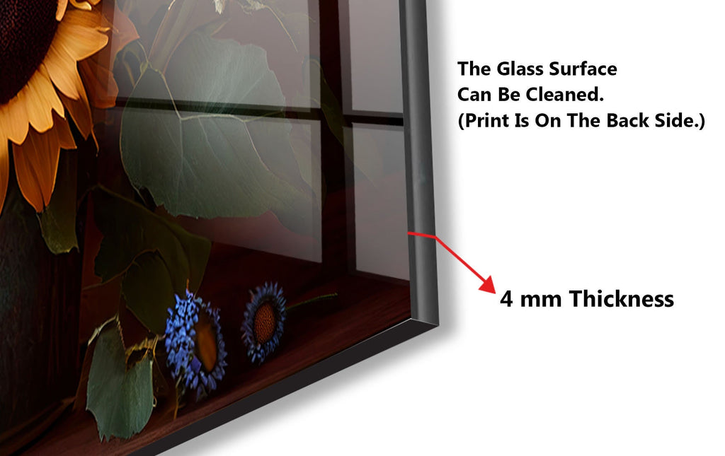 a picture of a sunflower in a glass case