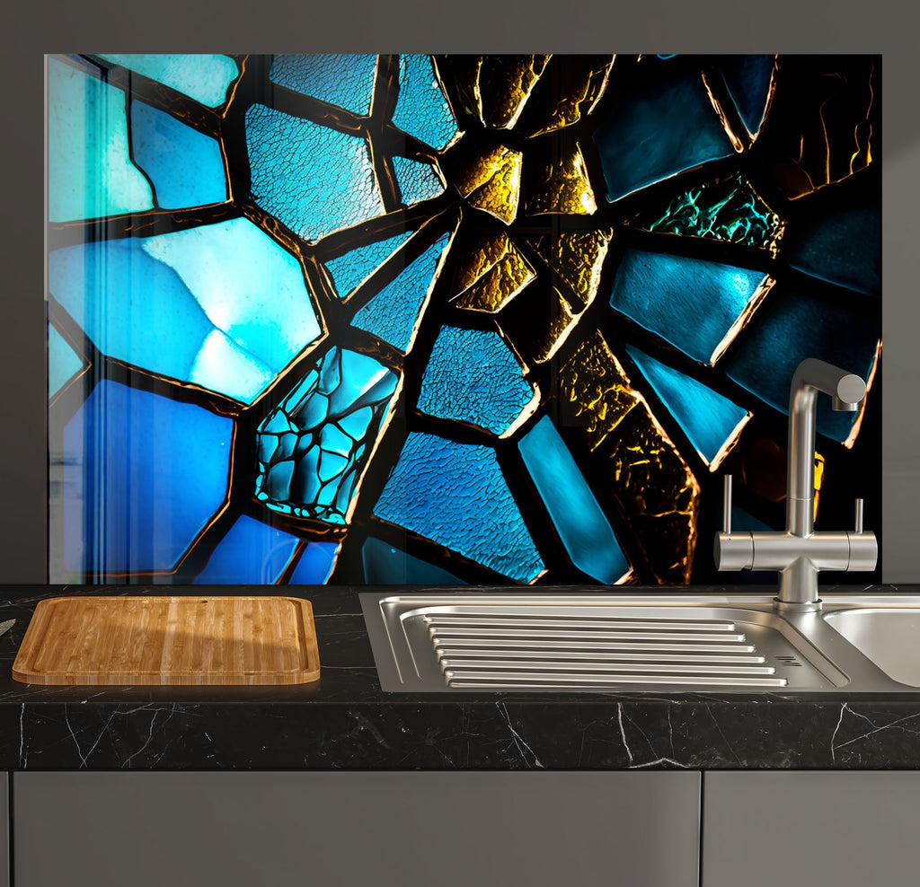 Midnight Glow Stained - Glass Kitchen Backsplash-BacksplashArtworks